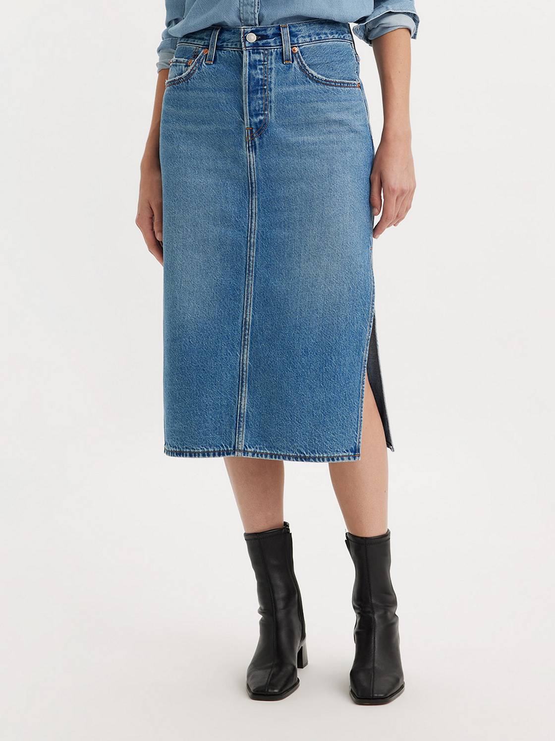 Levi s Side Split Midi Skirt Gas Station Jeans