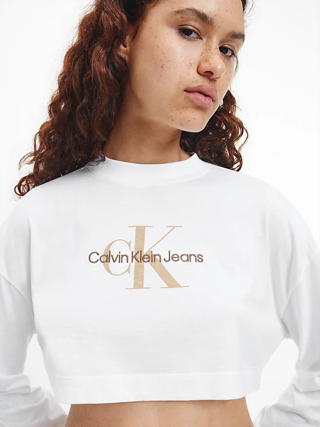 Calvin Klein Jeans Cropped Embroidered Sweatshirt White