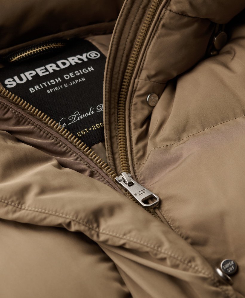 Superdry Longline Hooded Duvet Coat Fossil Brown